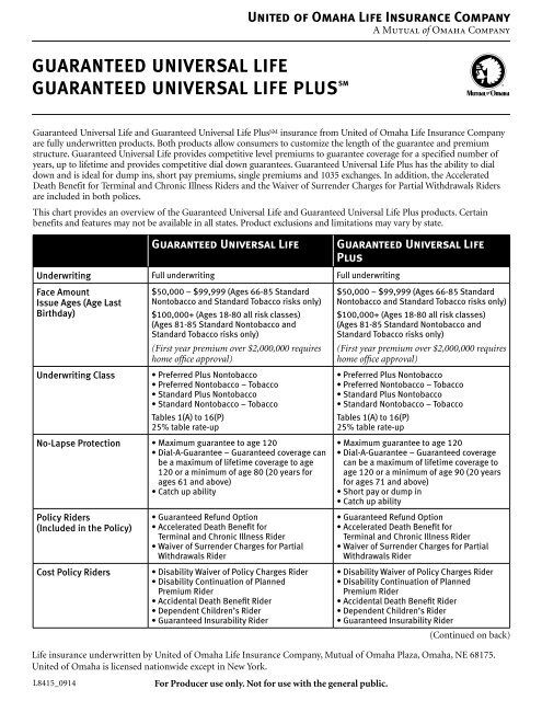 preferred plus non tobacco GUARANTEED UNIVERSAL LIFE