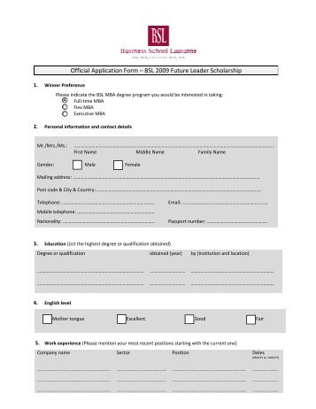 Official Application Form Ã¢Â€Â“ BSL 2009 Future Leader ... - WiWi-Online