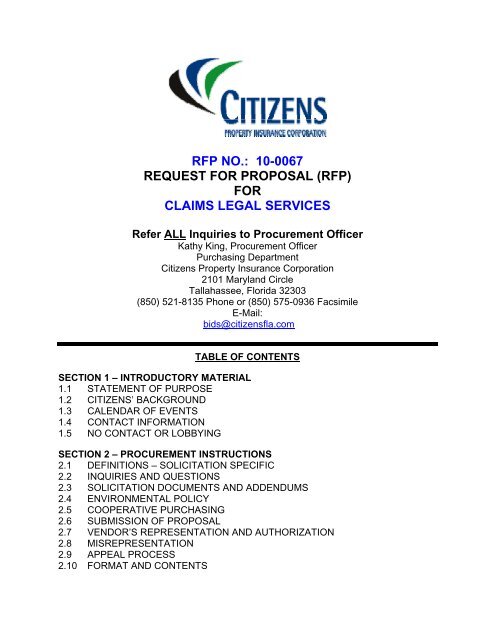 (rfp) for claims legal services - Citizens Property Insurance