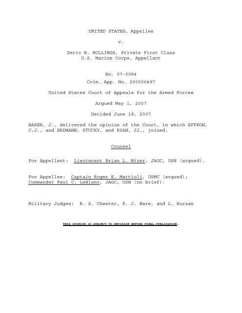 UNITED STATES v. HOLLINGS - U.S. Court of Appeals for the ...