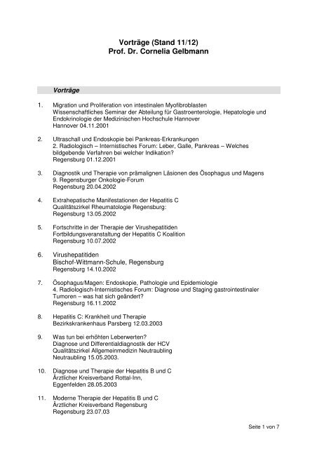 Vortragsliste Prof. Dr. Gelbmann - Gastroenterologie im ...