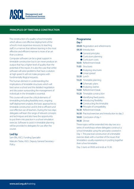 etable Principles of timetable construction - Association of School ...