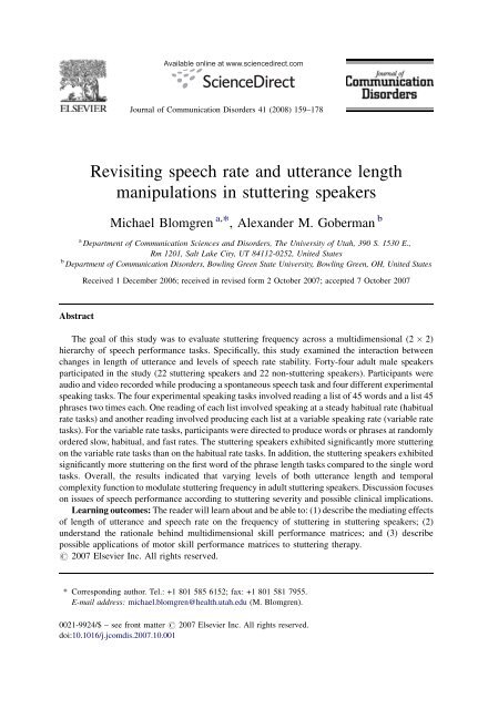 Revisiting speech rate and utterance length ... - ResearchGate