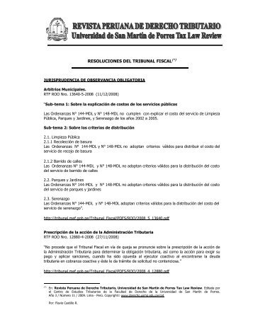 RESOLUCIONES DEL TRIBUNAL FISCAL(*) - Facultad de Derecho