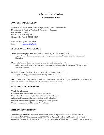 Curriculum Vitae - University of Florida Family Youth and ...