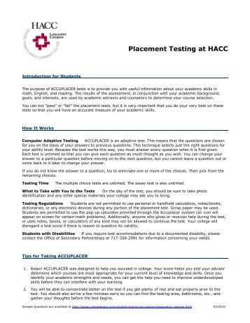 Placement Testing at HACC