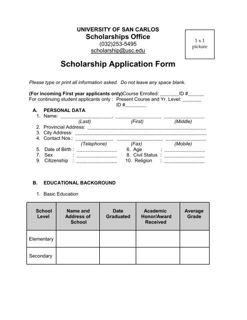 Download Application Form - University of San Carlos