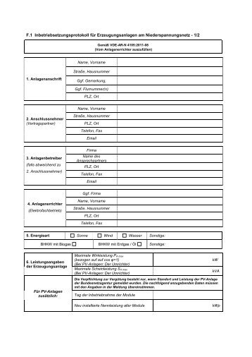 Download PDF: Inbetriebsetzungsprotokoll - EVM Netz