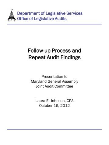 Follow-up Process and Repeat Audit Findings - Office of Legislative ...