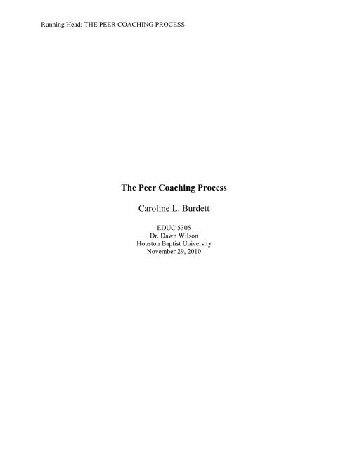 Peer Coaching Action Research Paper - Houston Baptist University