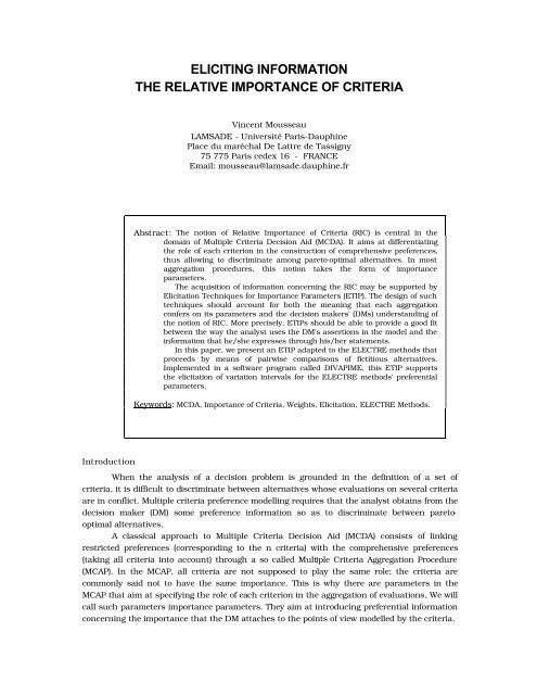 eliciting information the relative importance of criteria - Lamsade ...