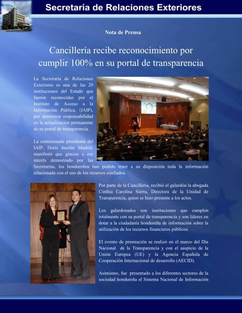 CancillerÃ­a recibe reconocimiento por cumplir 100% en su portal de ...