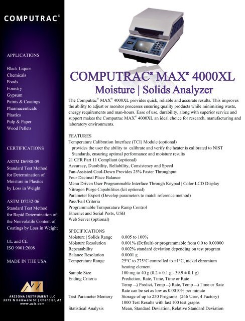 Moisture Analysis Made Simple - Arizona Instrument