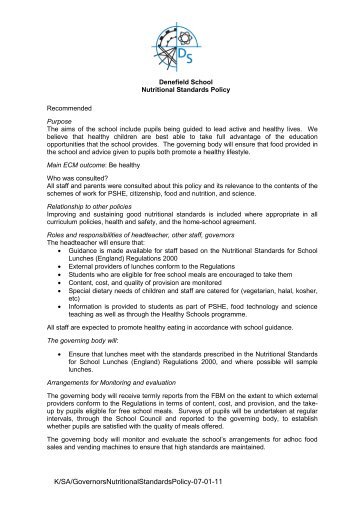 Nutritional Standards Policy - Denefield School