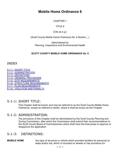 Mobile Home Ordinance No - Scott County