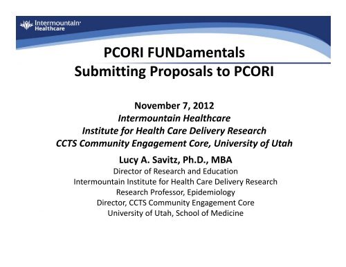 PCORI FUNDamentals - Intermountain Healthcare