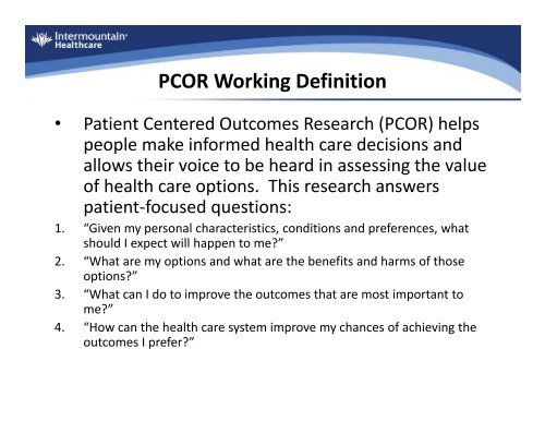 PCORI FUNDamentals - Intermountain Healthcare
