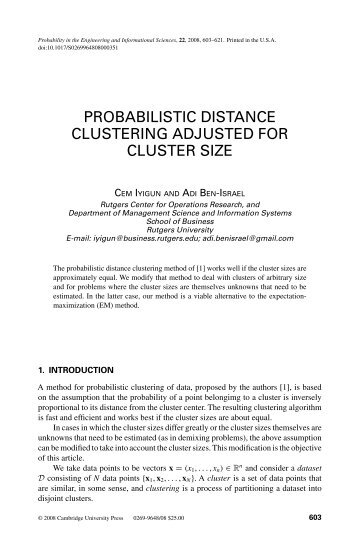probabilistic distance clustering adjusted for cluster size