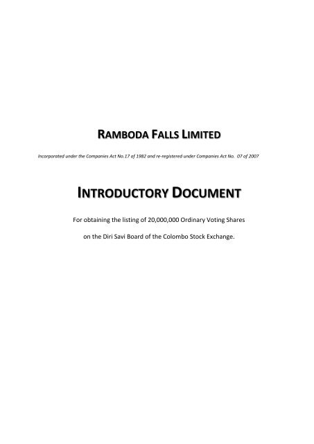 Introductory Document - Colombo Stock Exchange