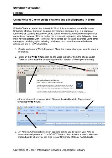 Using Write-N-Cite to create citations and a bibliography in Word