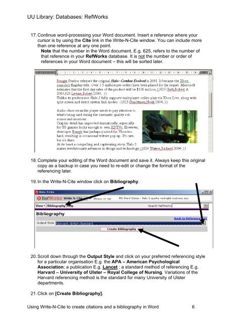 Using Write-N-Cite to create citations and a bibliography in Word
