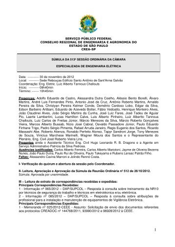 SESSÃO ORDINÃRIA nÂº 513 de 30/11/2012 (Arquivo em ... - Crea-SP