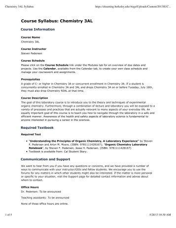 Chemistry 3AL Syllabus - Berkeley Summer Sessions