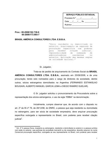 SÃ³cio residente ou domiciliado no exterior. Arquivamento ... - Jucerja