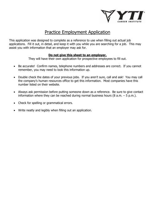 Practice Employment Application