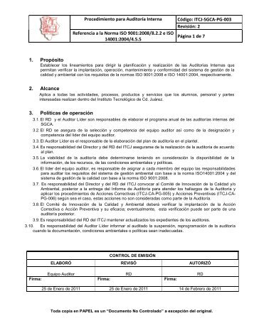 Procedimiento para AuditorÃ­a Interna CÃ³digo: ITCJ-SGCA-PG-003 ...