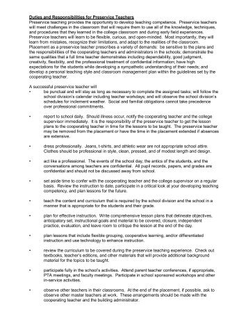 Duties and Responsibilities for Preservice Teachers Preservice ...