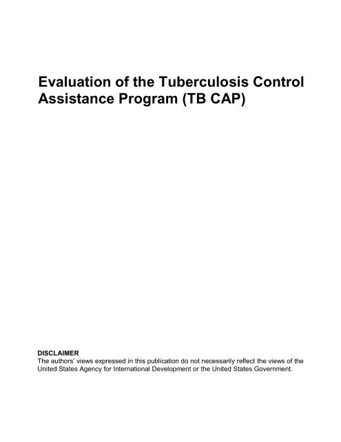 Evaluation of the Tuberculosis Control Assistance Program (TB CAP)