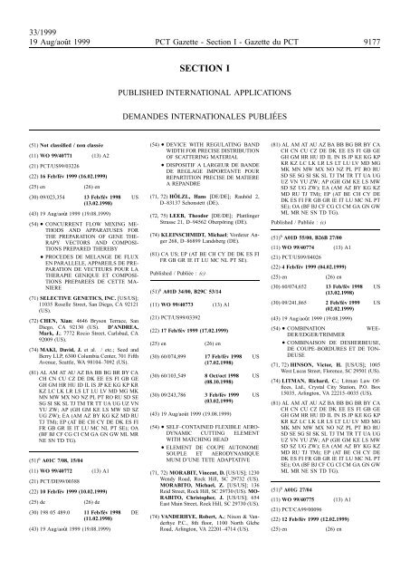 PCT/1999/33 : PCT Gazette, Weekly Issue No. 33, 1999 - WIPO