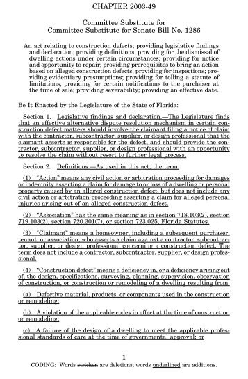 CHAPTER 2003-49 Committee Substitute for ... - Laws of Florida