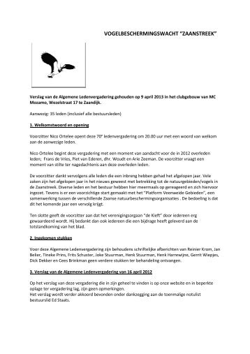 Verslag - Vogelbeschermingswacht "Zaanstreek"