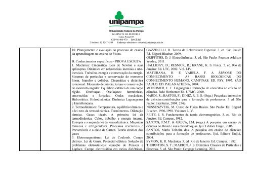 Programa e Bibliografia - Edital 011/2012 - Unipampa