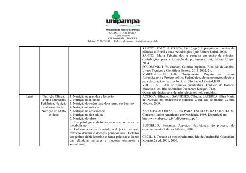 Programa e Bibliografia - Edital 011/2012 - Unipampa