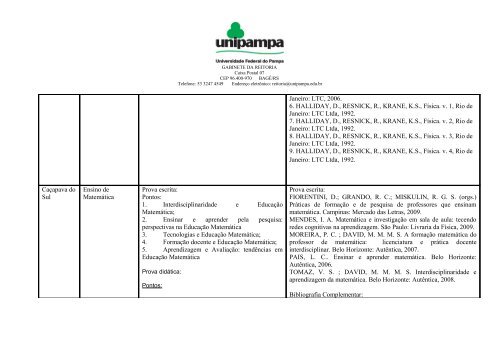 Programa e Bibliografia - Edital 011/2012 - Unipampa