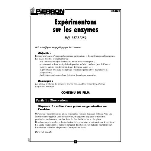 DVD ExpÃ©rimentons sur les enzymes - Pierron