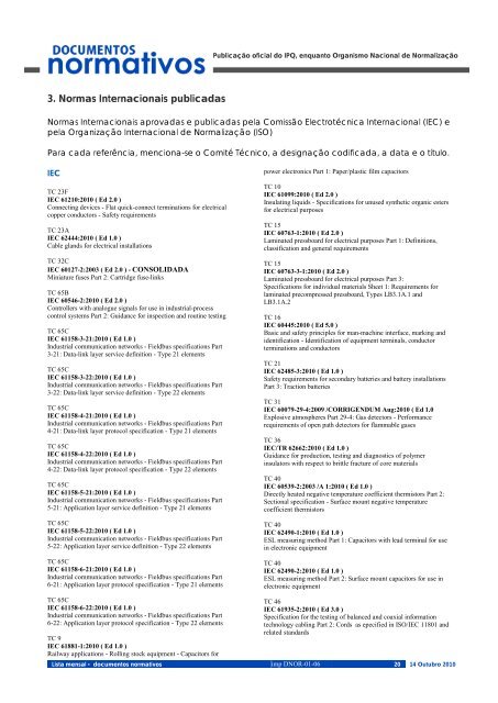 Lista mensal documentos normativos - IPQ