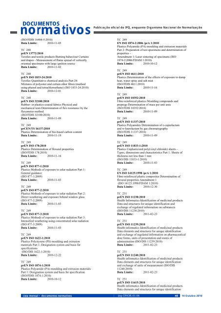 Lista mensal documentos normativos - IPQ