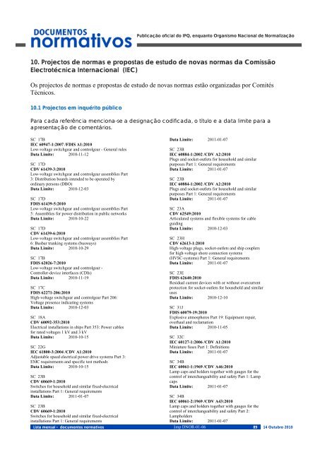 Lista mensal documentos normativos - IPQ