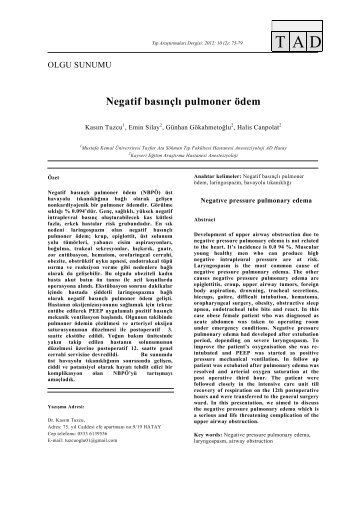 Negatif basÄ±nÃ§lÄ± pulmoner Ã¶dem - TÄ±p AraÅtÄ±rmalarÄ± Dergisi