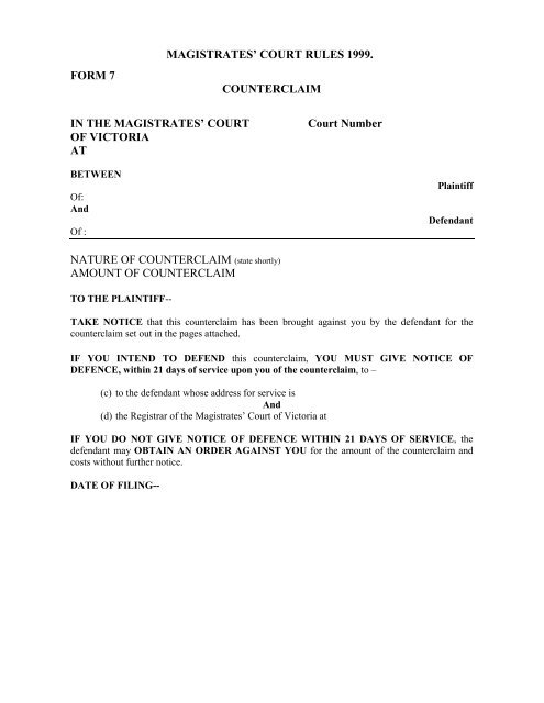 Form 7 - Counterclaim - Community Law