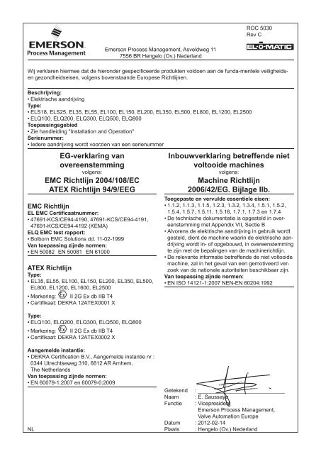 EC-Declaration of conformity EMC Directives 2004/108/EC ATEX ...