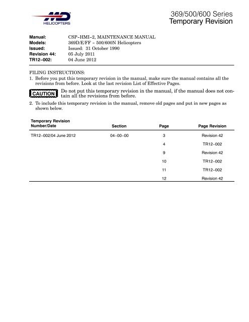 Temporary Revision 369/500/600 Series - MD Helicopters