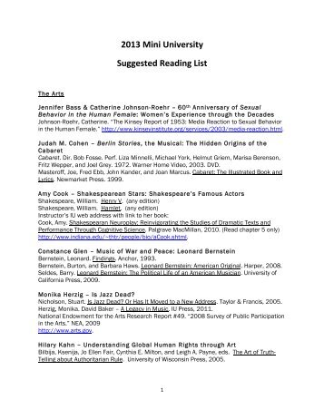 2013 Mini University Suggested Reading List - Indiana University ...