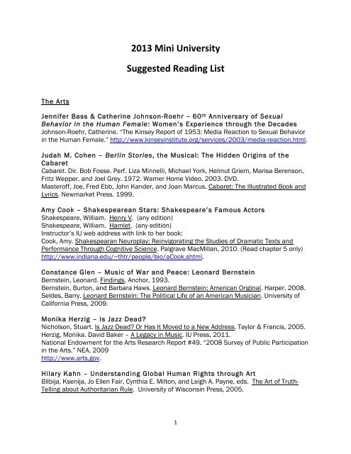 2013 Mini University Suggested Reading List - Indiana University ...