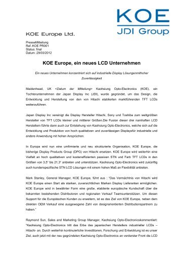 KOE Europe, ein neues LCD Unternehmen