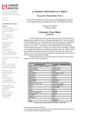 Claymore-Type Mines - Landmine and Cluster Munition Monitor